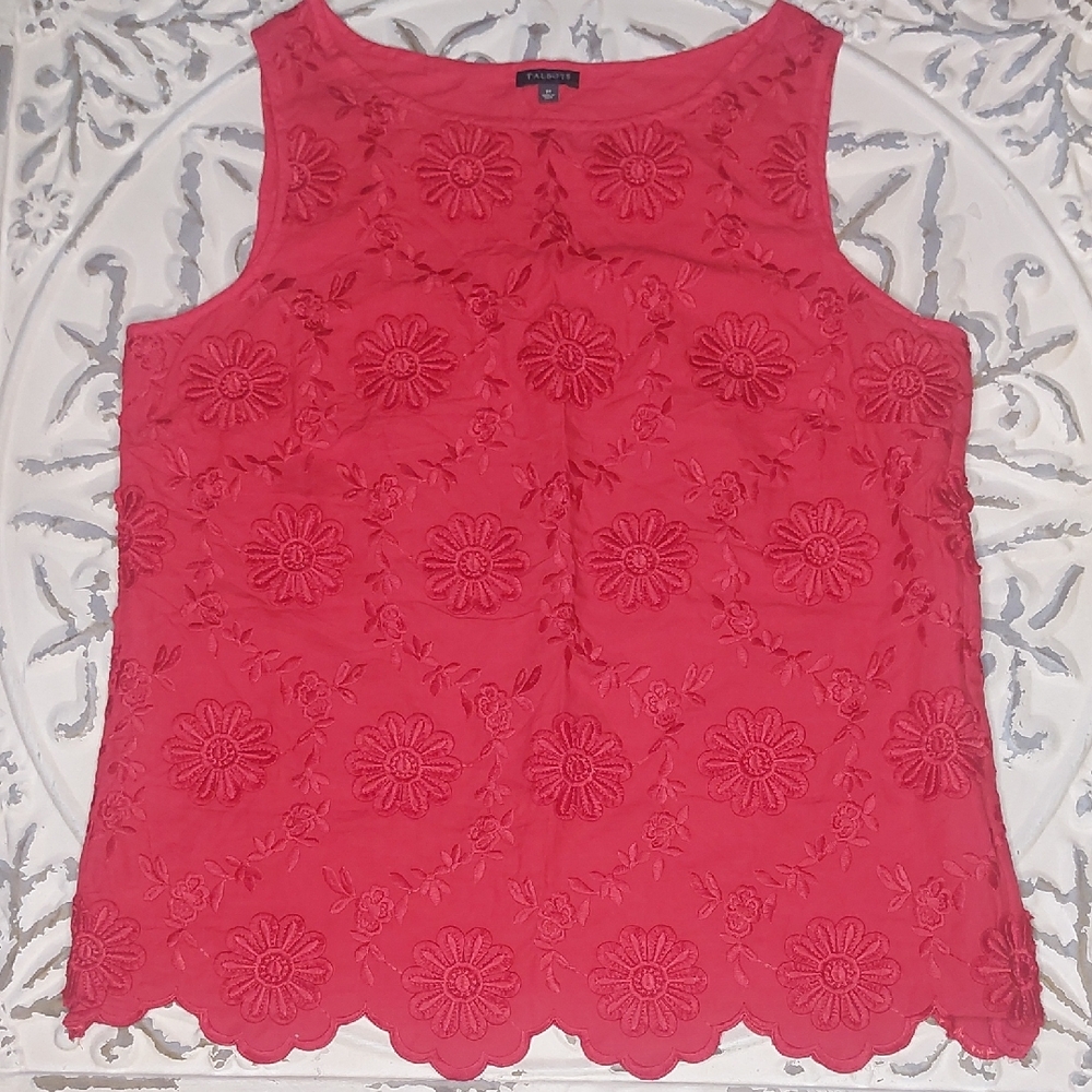 Talbots Red Floral Embellished Sleeveless Top Medium - Picture 13 of 14